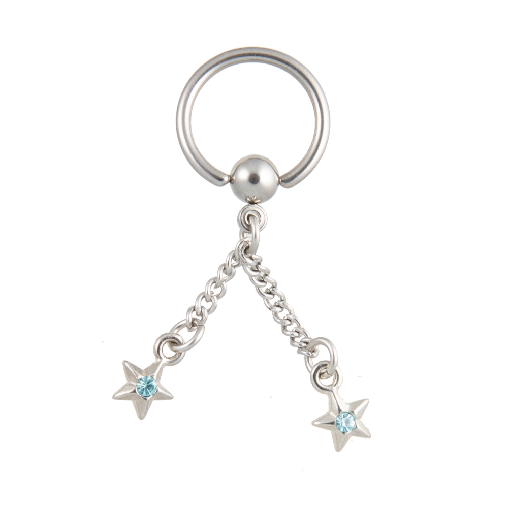 piercing ring mit zwei ketten und zwei sterne